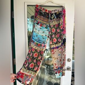 Johnny Was Multicolor Silk Patterned Pants Large